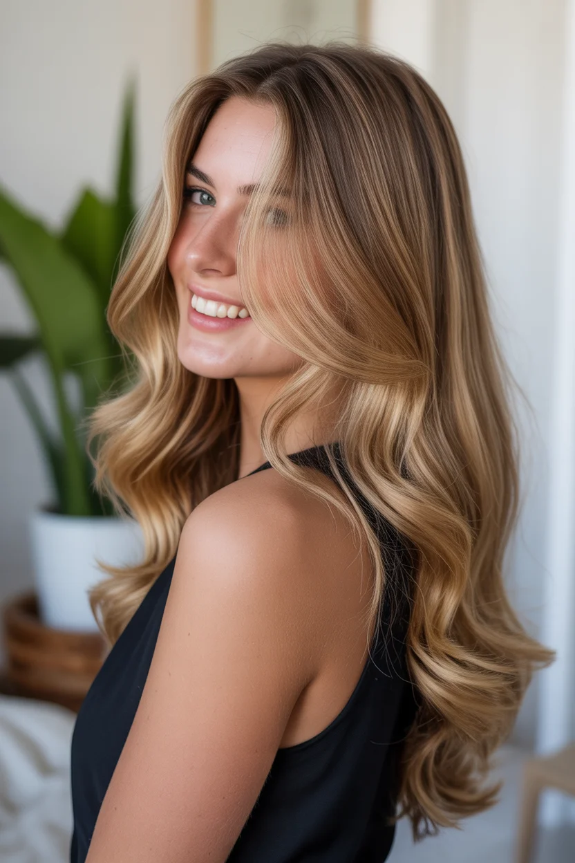 golden summer honey blonde hair color 2026 Sunlit Honey Layers with Effortless Volume