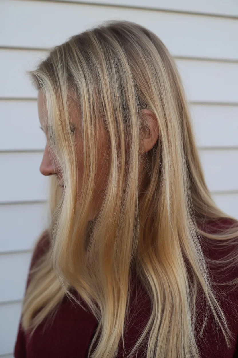golden summer honey blonde hair color 2026 Sunlit Straight Layers with Subtle Golden Ribbons