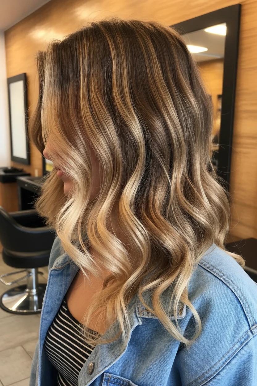 golden summer honey blonde hair color 2026 Layered Honey Balayage with Soft Contrast