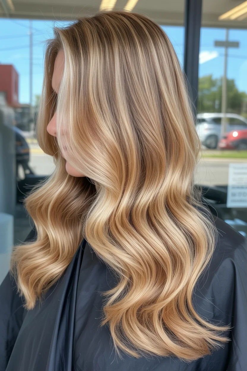 golden summer honey blonde hair color 2026 Glossed Golden Ribbons with Soft Precision Waves