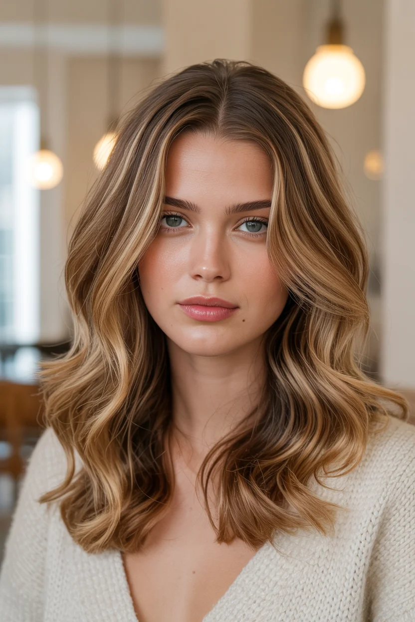 golden summer honey brown hair color 2026 Soft Beige Honey Waves with Effortless Balance