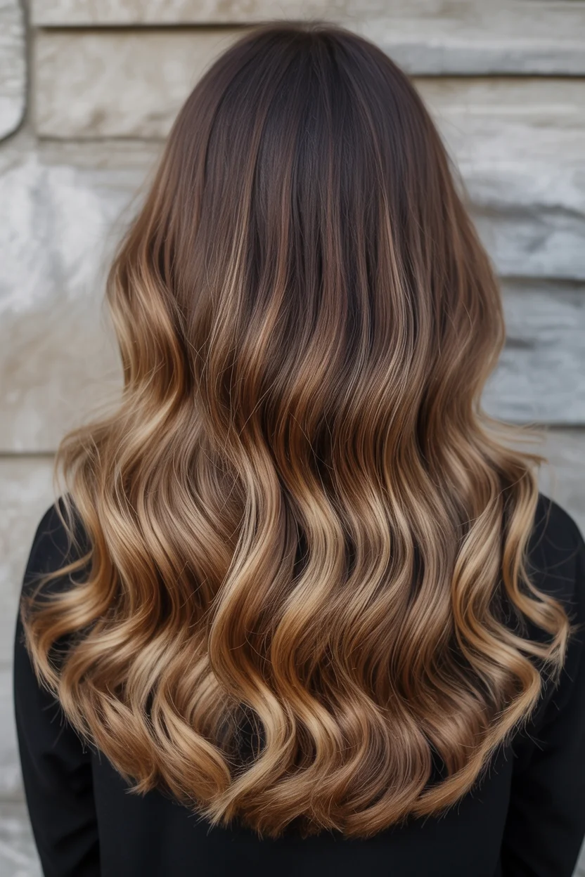 golden summer honey brown hair color 2026 Deep Honey Melt with Soft Waves