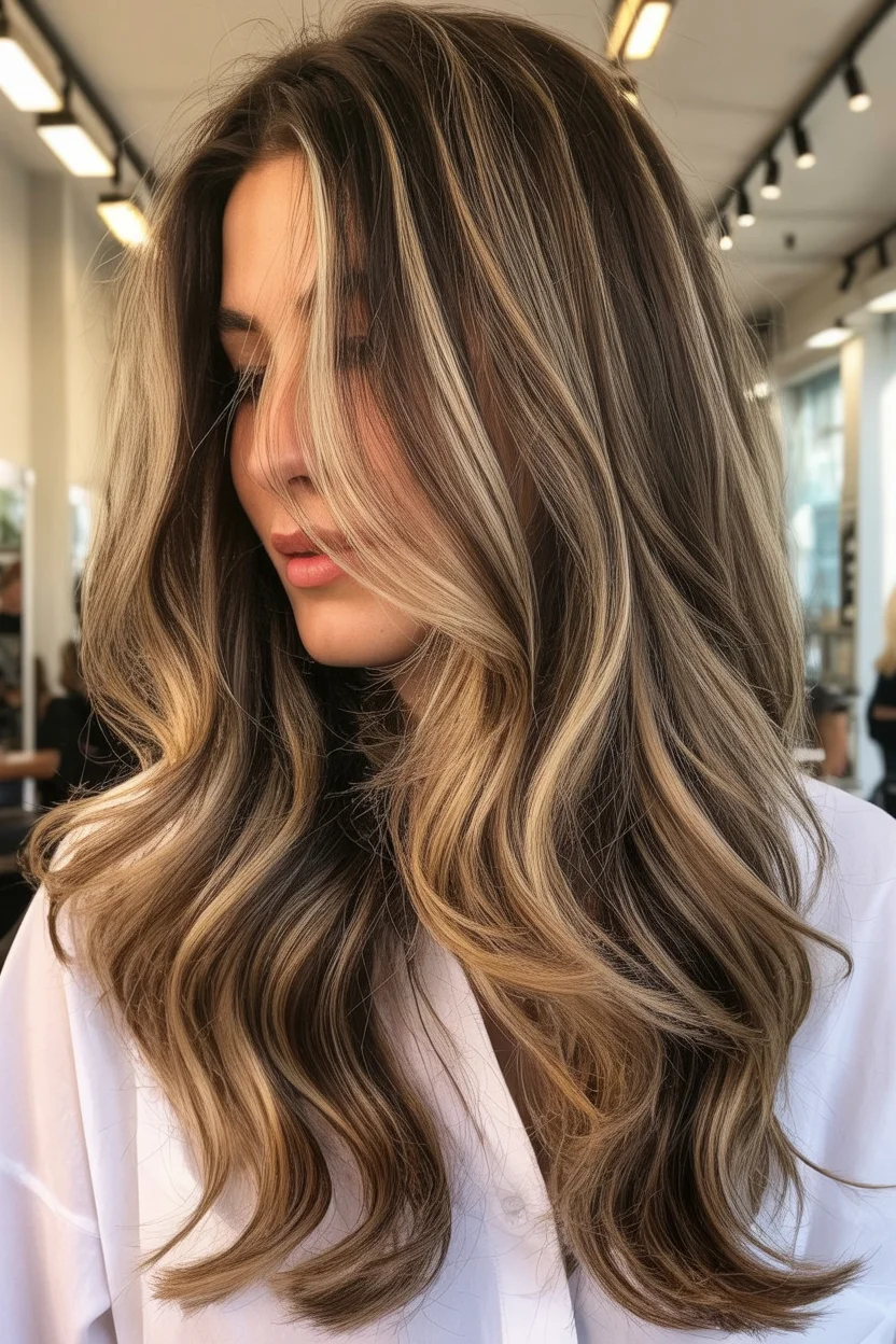 golden summer honey brown hair color 2026 Face-Framing Honey Ribbons with Lived-In Waves
