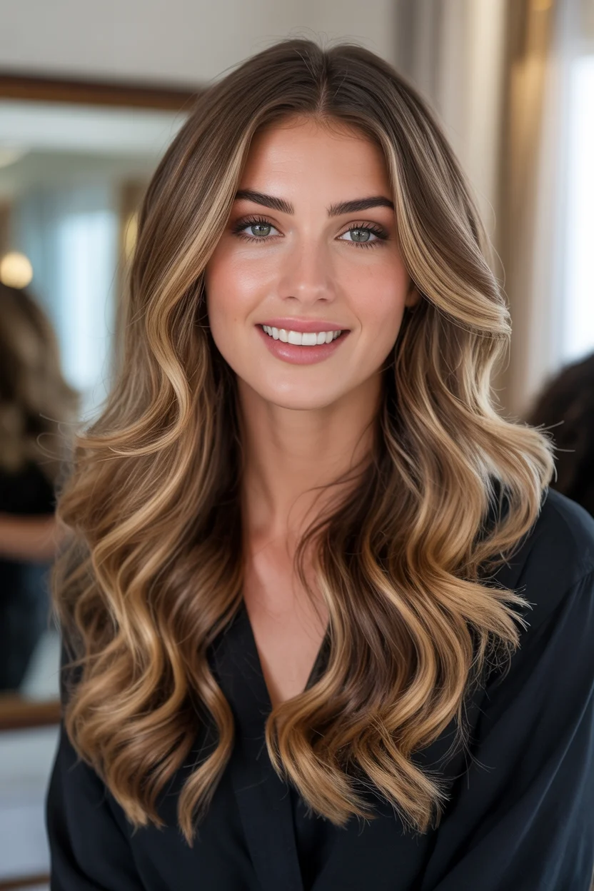 golden summer honey brown hair color 2026 Polished Honey Waves with Effortless Shine