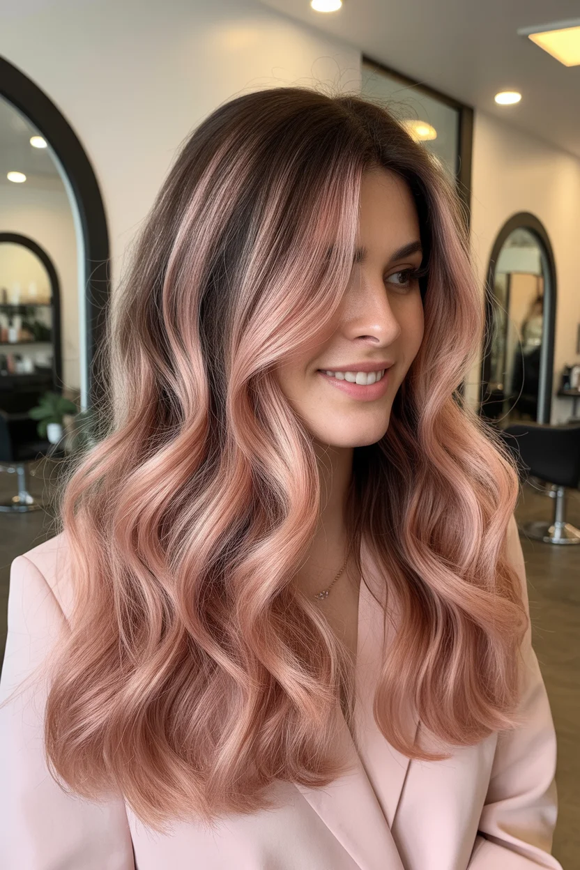 gorgeous summer hair color ideas 2026 Blush Pink Balayage with Seamless Dimension