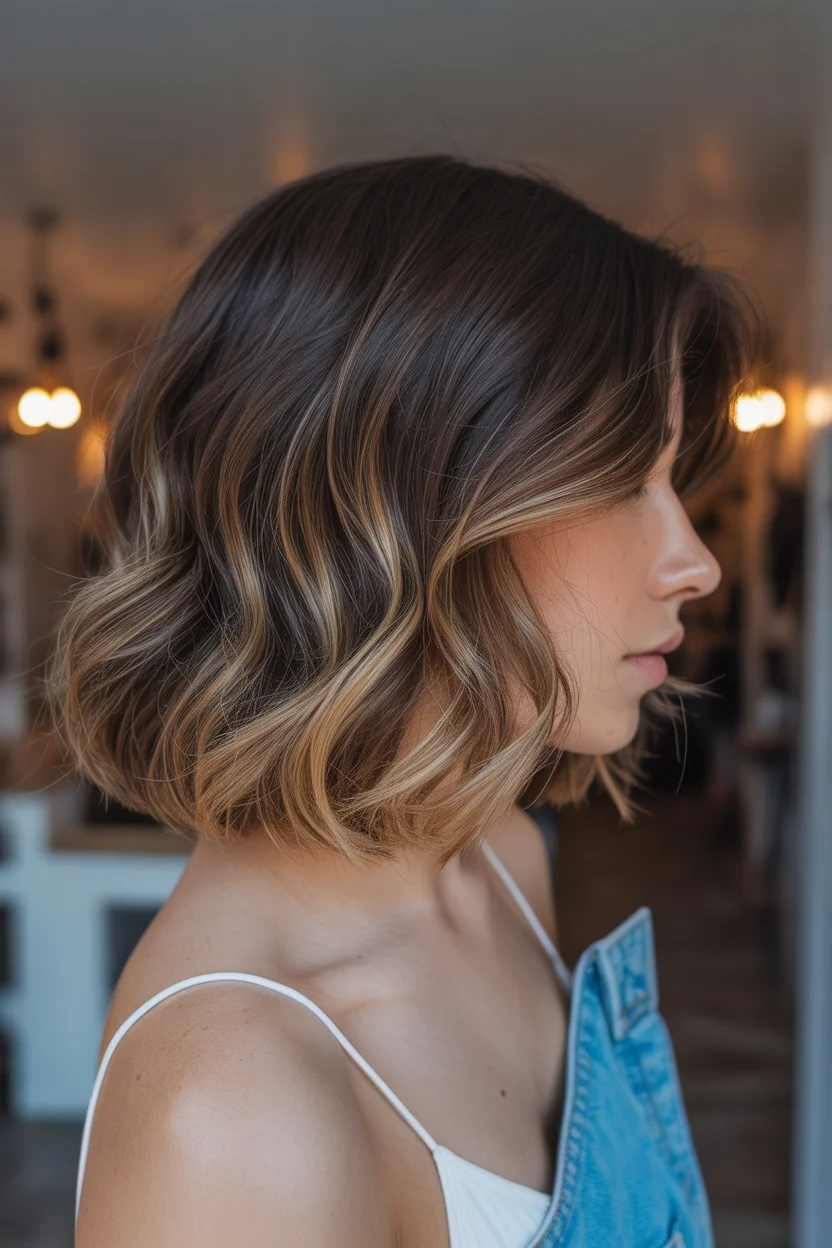 gorgeous summer hair color ideas 2026 Short Textured Bob with Subtle Caramel Dimension