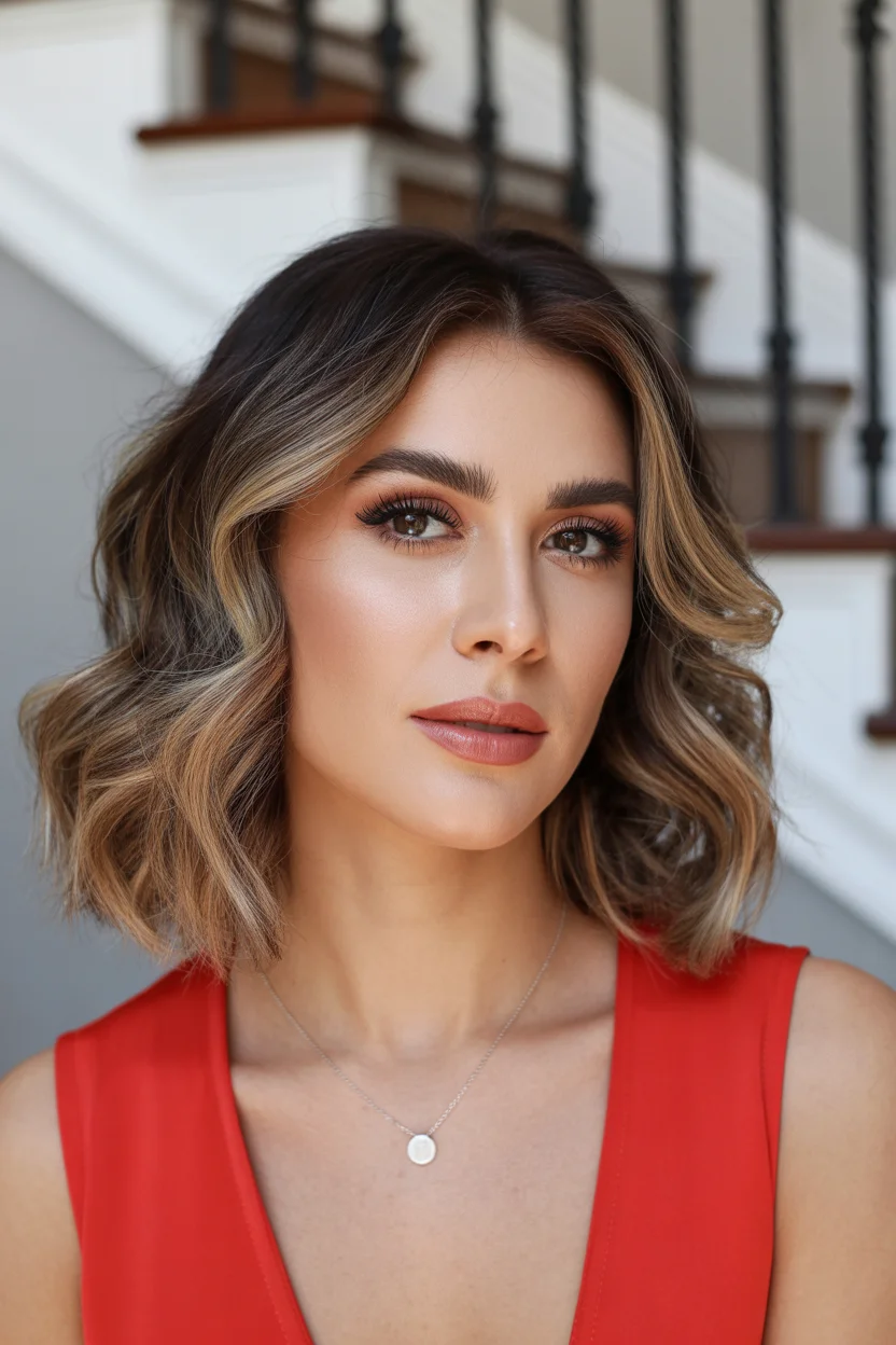 gorgeous summer hair color ideas 2026 Warm Brunette Waves with Golden Lift