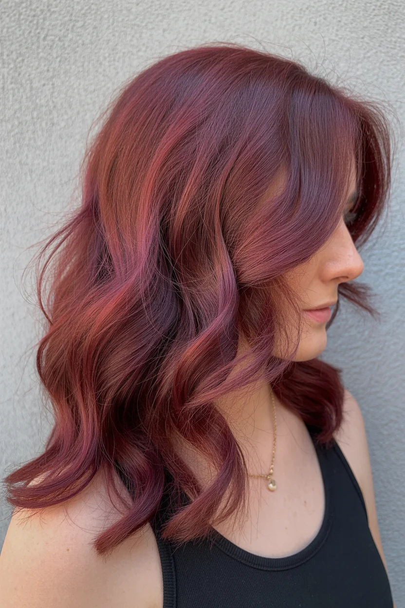 gorgeous summer hair color ideas 2026 Deep Berry Waves That Feel Bold but Polished