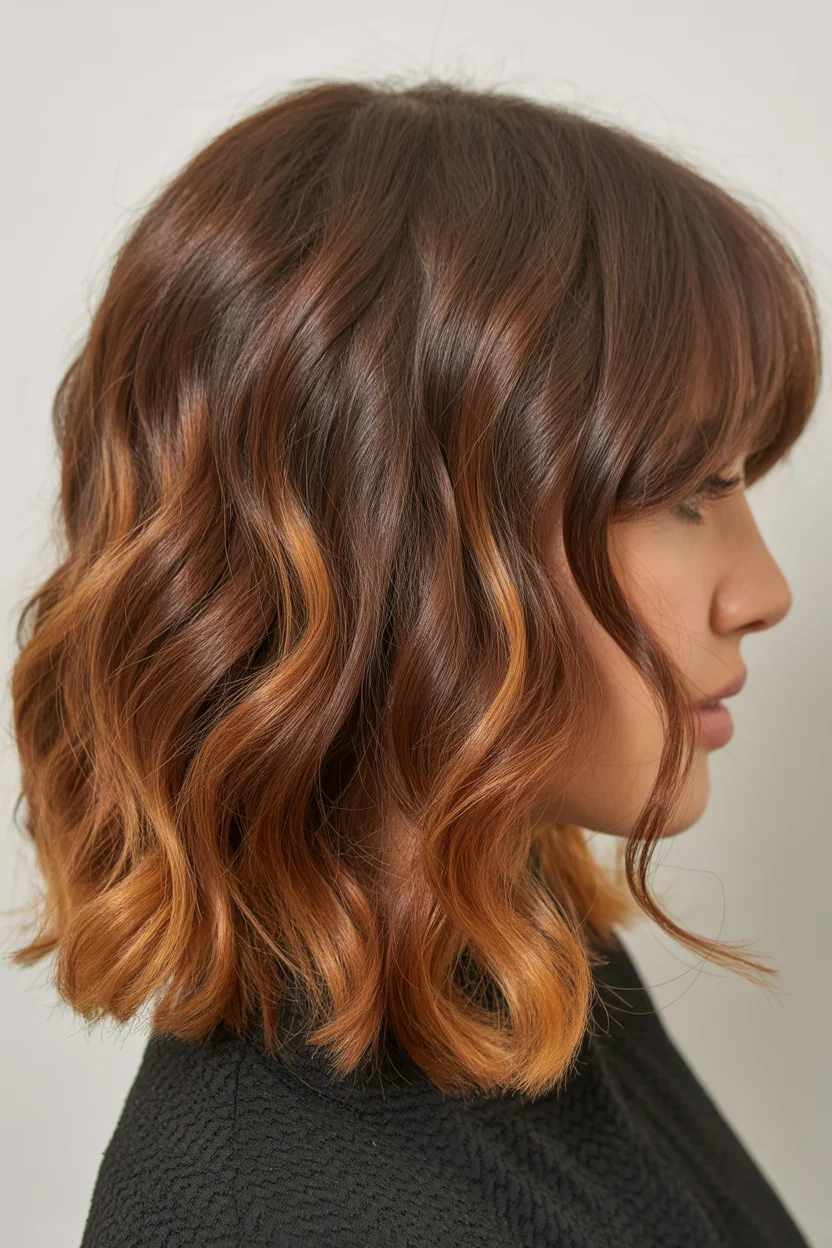 gorgeous summer hair color ideas 2026 Warm Caramel Ribbon Highlights on a Textured Lob