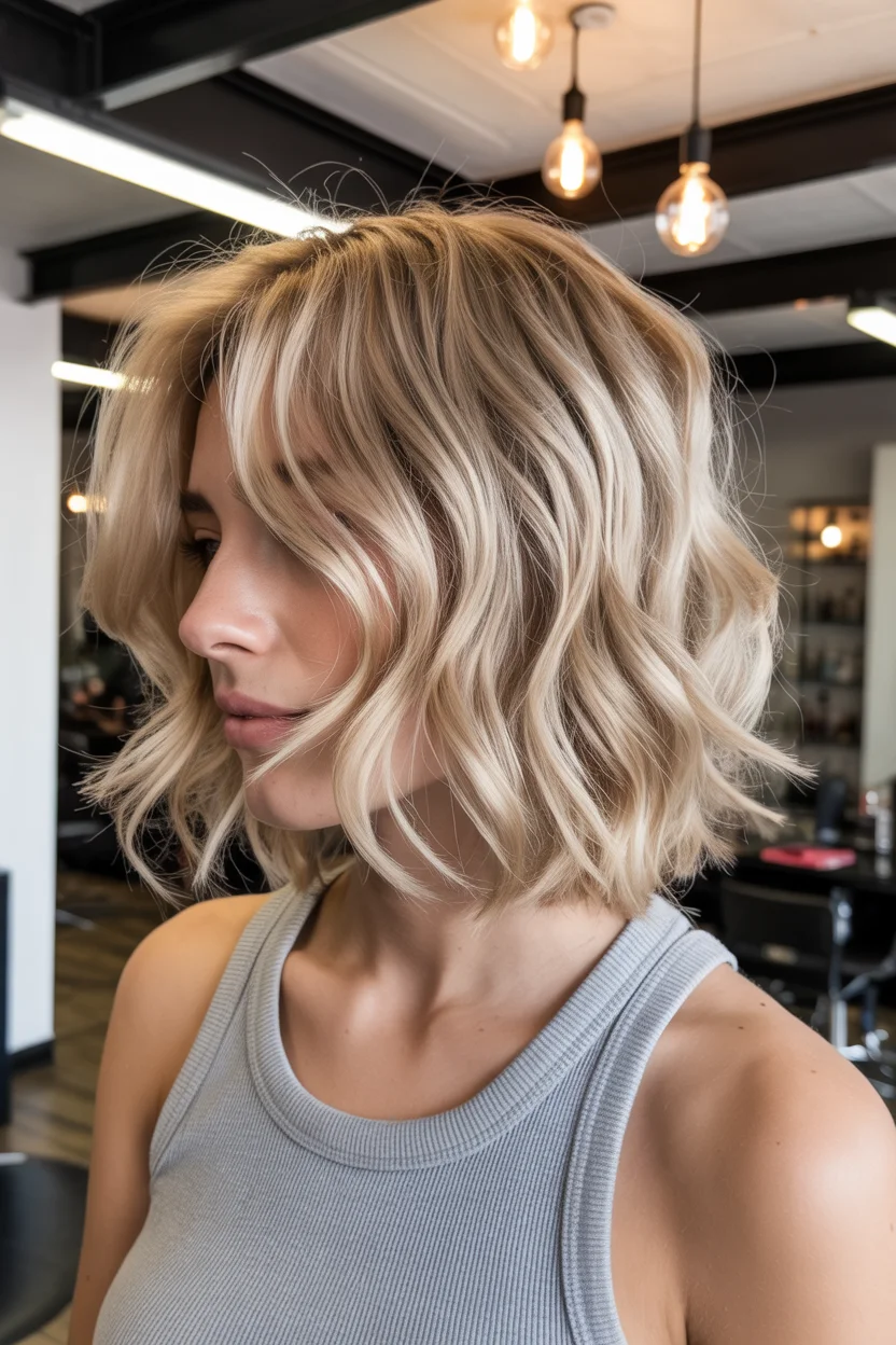 icy summer ash blonde hair color 2026 Choppy Ash Blonde Bob with Lived-In Movement