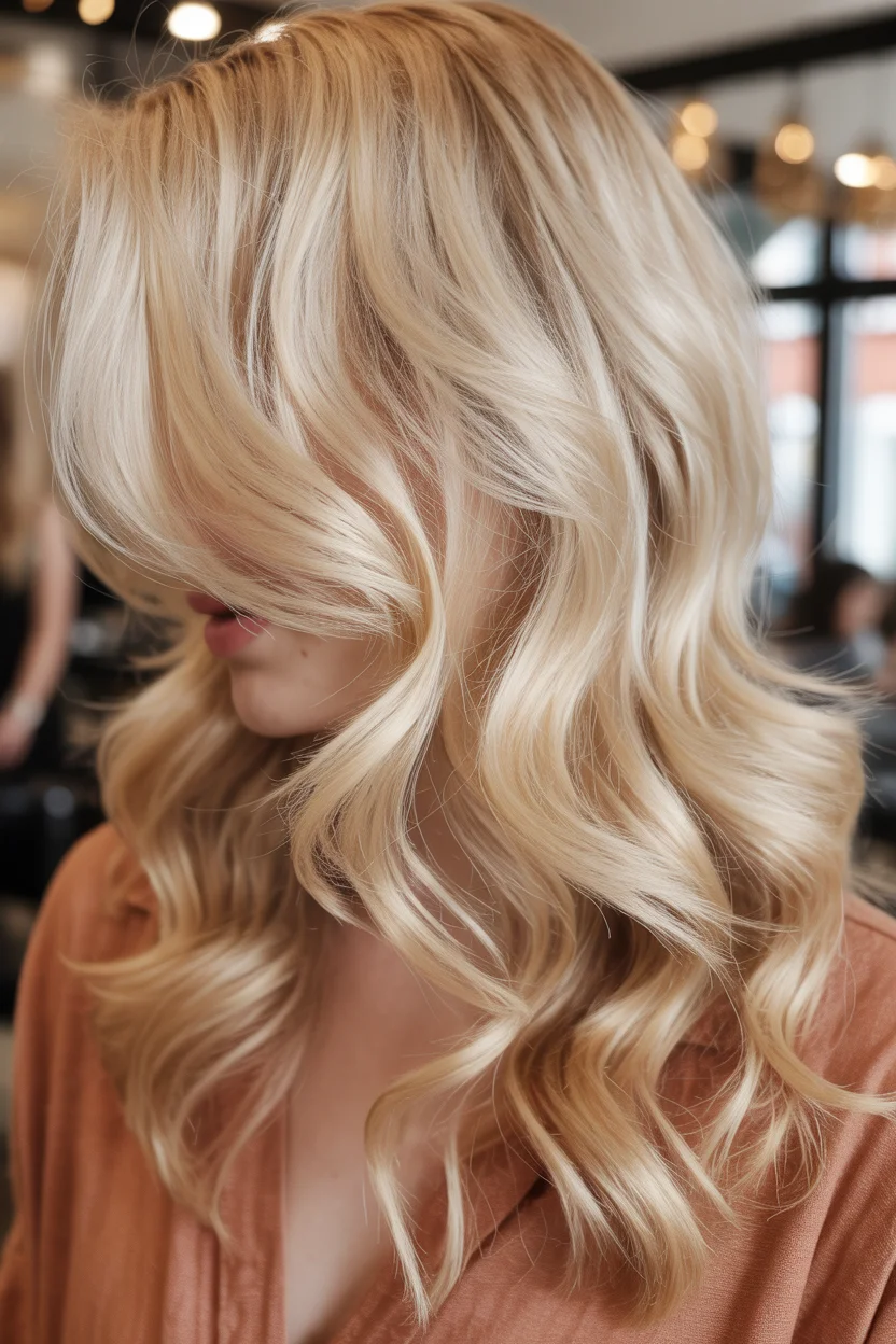icy summer ash blonde hair color 2026 Buttery-Ice Blonde Waves with a Lived-In Finish
