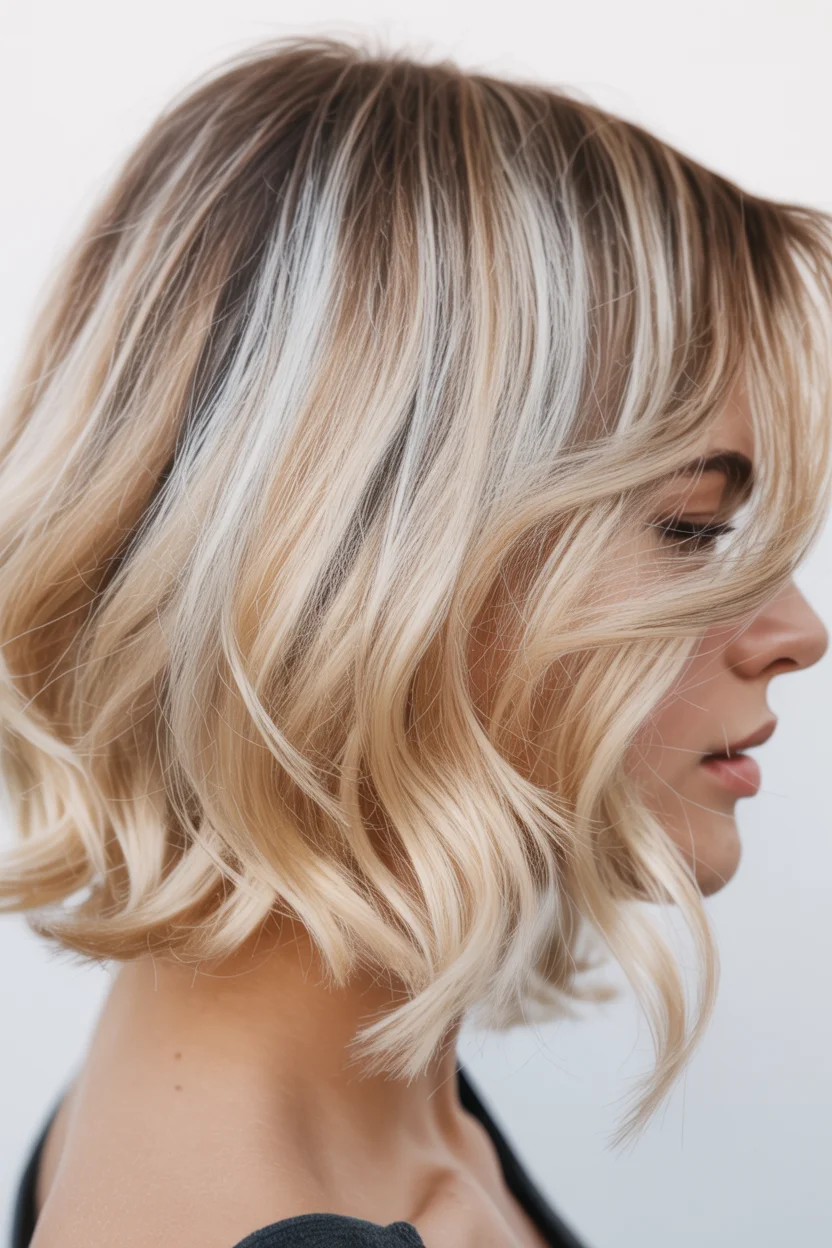 icy summer ash blonde hair color 2026 Airy Ash Blonde Bob with Soft Curtain Movement