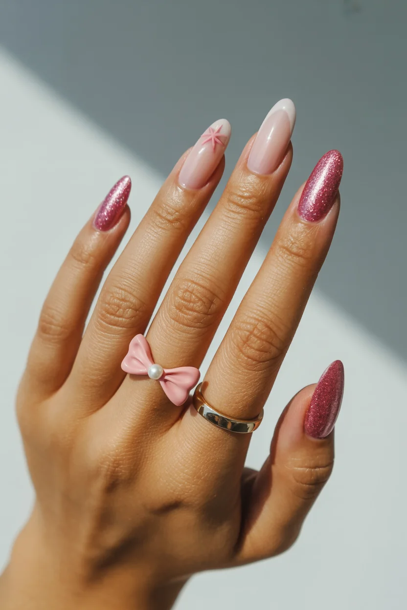 june nails ideas 2026 Pink Glazed Sparkle Nails Are Bringing Soft Glam Back This Summer