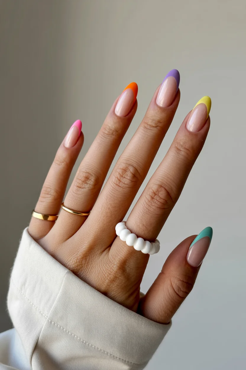 june nails ideas 2026 Colorful French Tips Are Getting a Softer Candy-Colored Upgrade