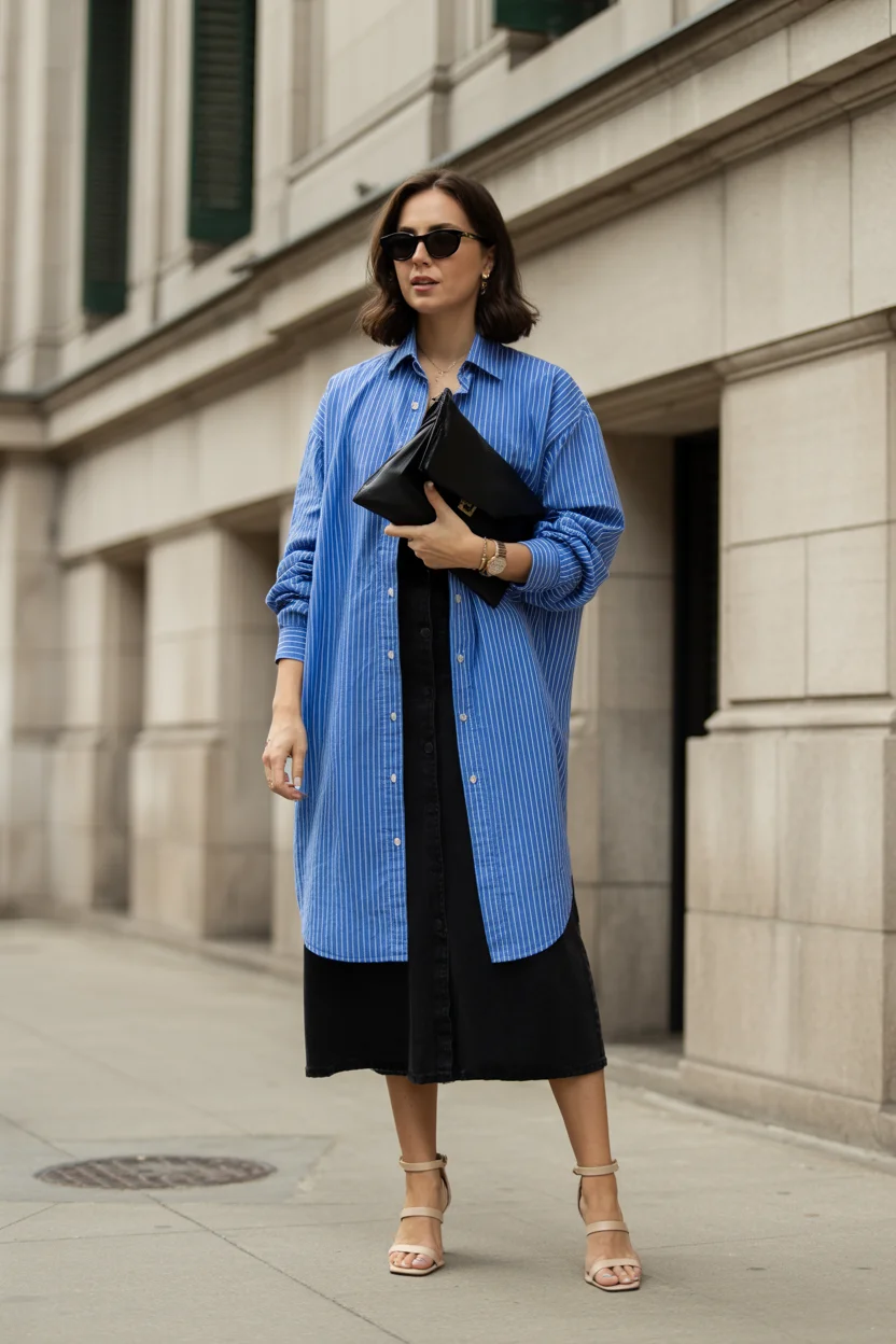 june outfits ideas 2026 Oversized Blue Shirts Are Quietly Becoming The Hero Piece Of Summer