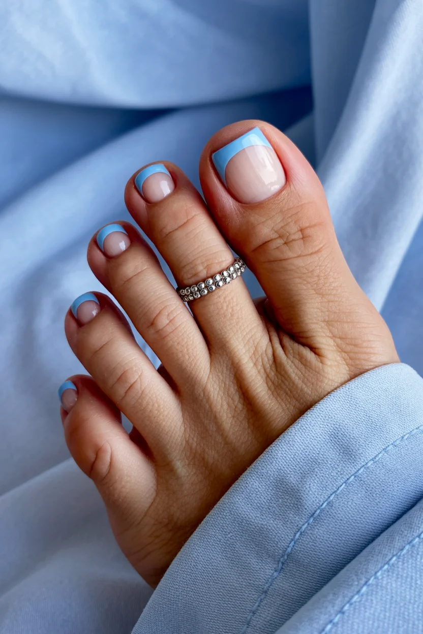june toe nail colours - Powder Blue French Tips That Feel Like Quiet Luxury