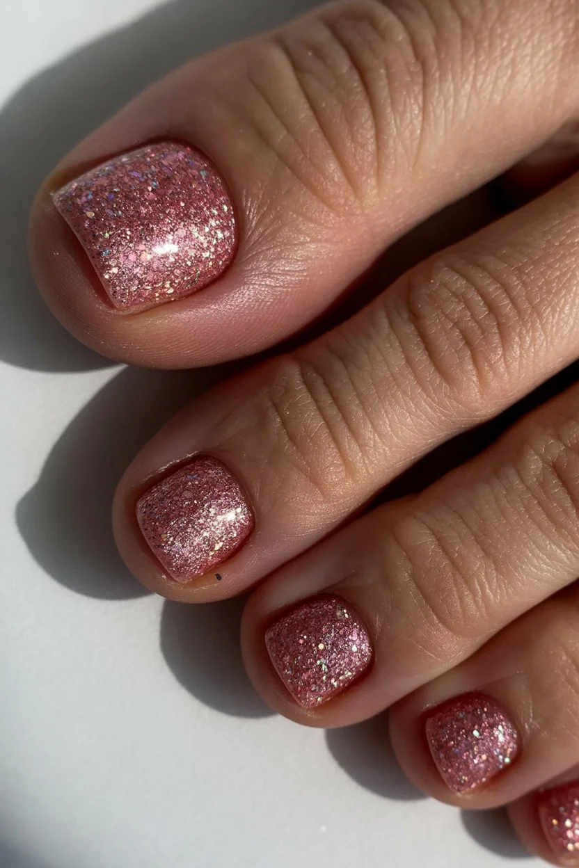 june toe nail colours - Rose Gold Glitter Pedicures Bring Back Soft Glam