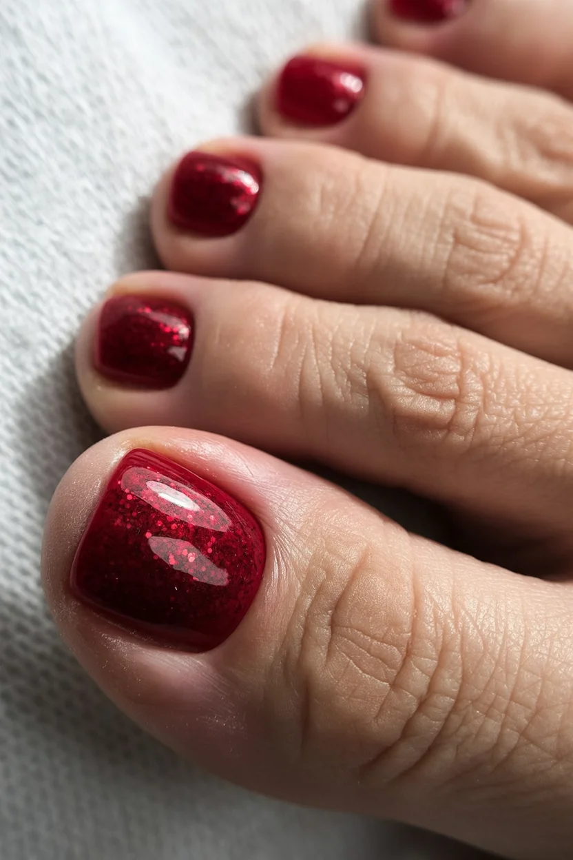 june toe nail colours - Ruby Glitter Pedicures Bring Back That Summer Night Energy