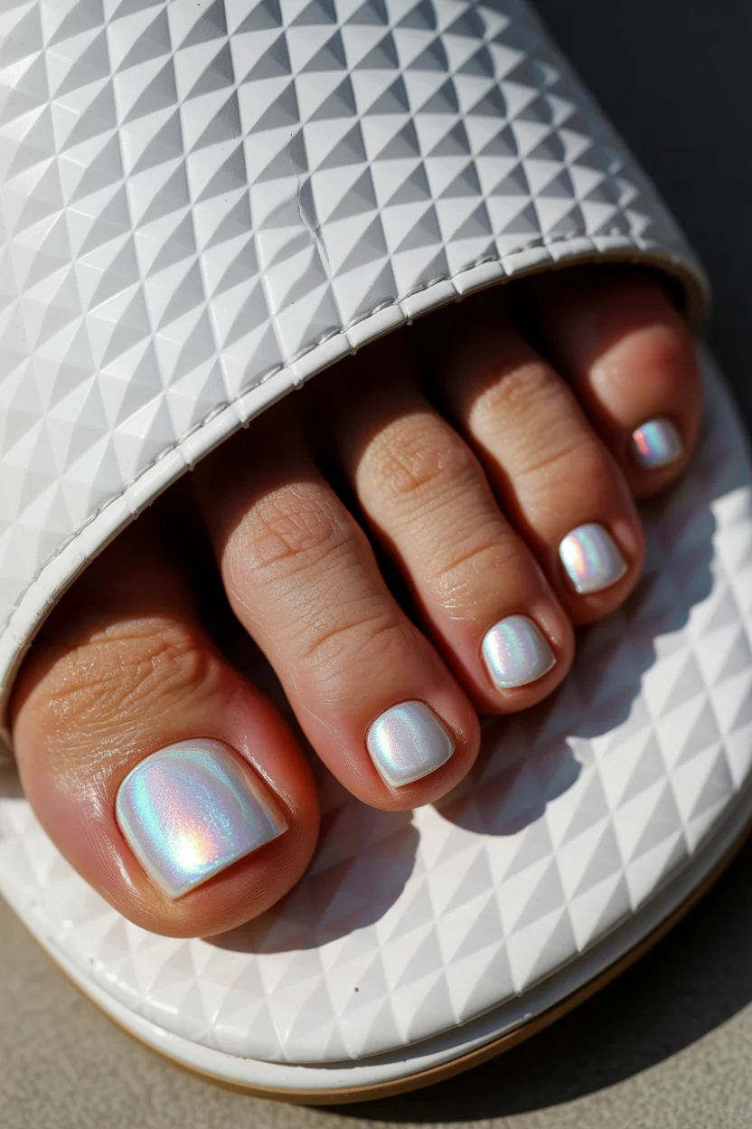 june toe nail colours - Pearl Chrome White Feels Like Mermaidcore for Grown Ups