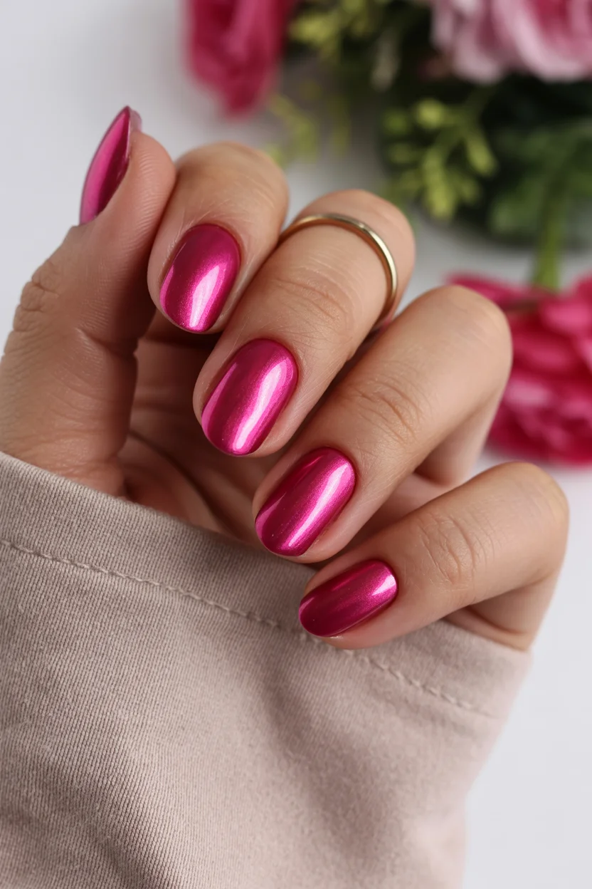 light summer nails 2026 Pink Chrome Nails That Catch Every Bit of Summer Light