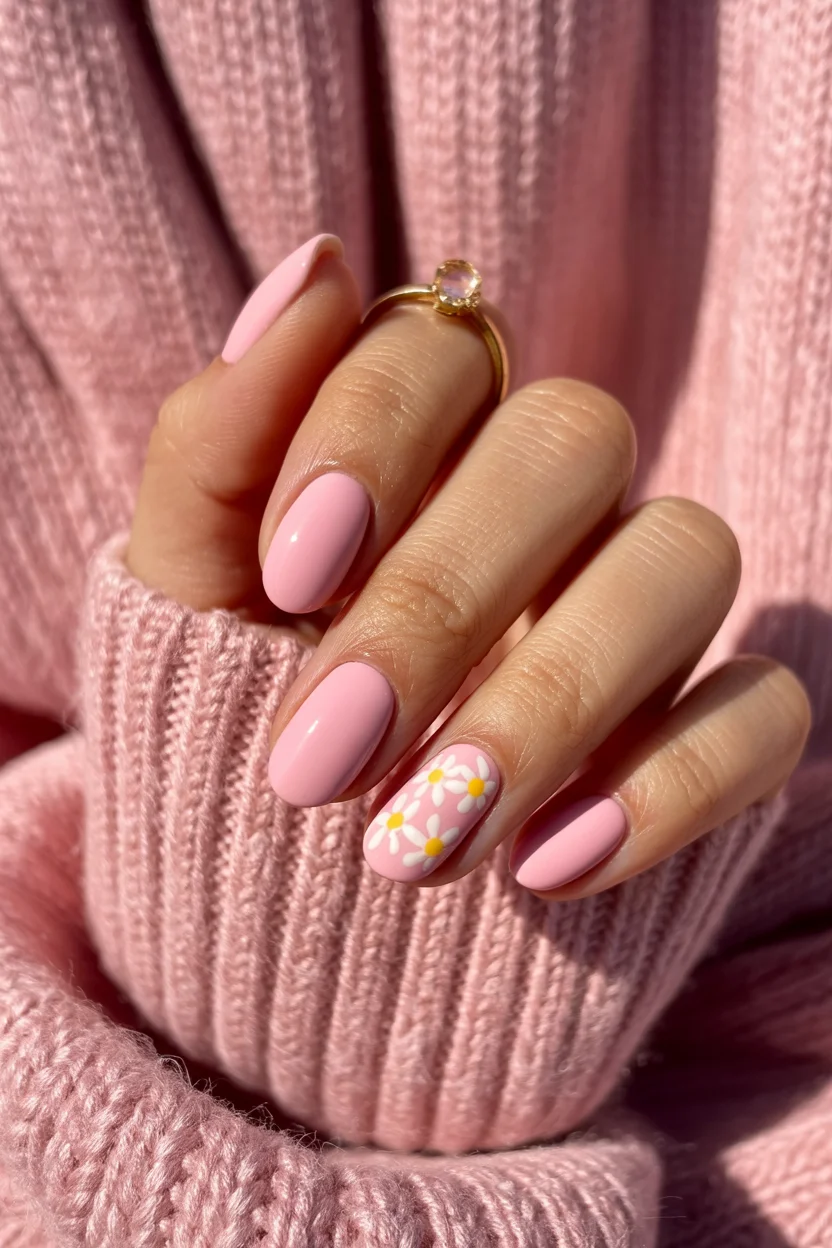 light summer nails 2026 Soft Pink Daisy Nails That Feel Like a Slow Summer Morning