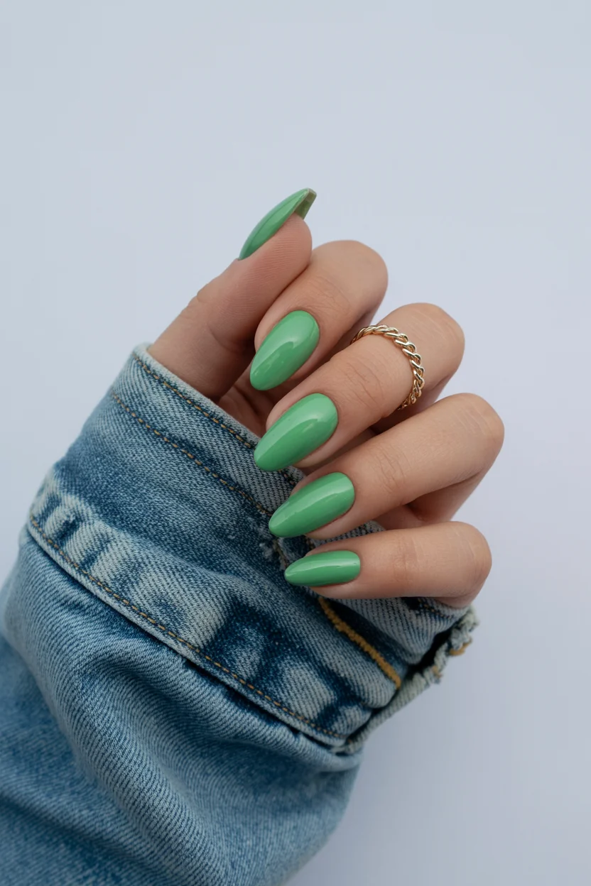 light summer nails 2026 Fresh Matcha Green Nails With a Clean Minimalist Finish