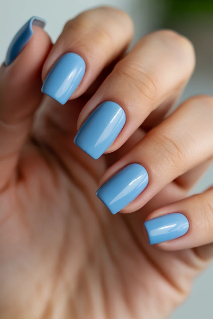 light summer nails 2026 Sky Blue Glossy Nails for the Hottest Days of Summer