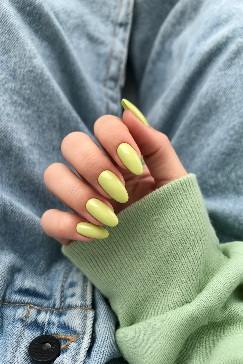 light summer nails 2026 Pistachio Green Nails That Make Summer Denim Look Better