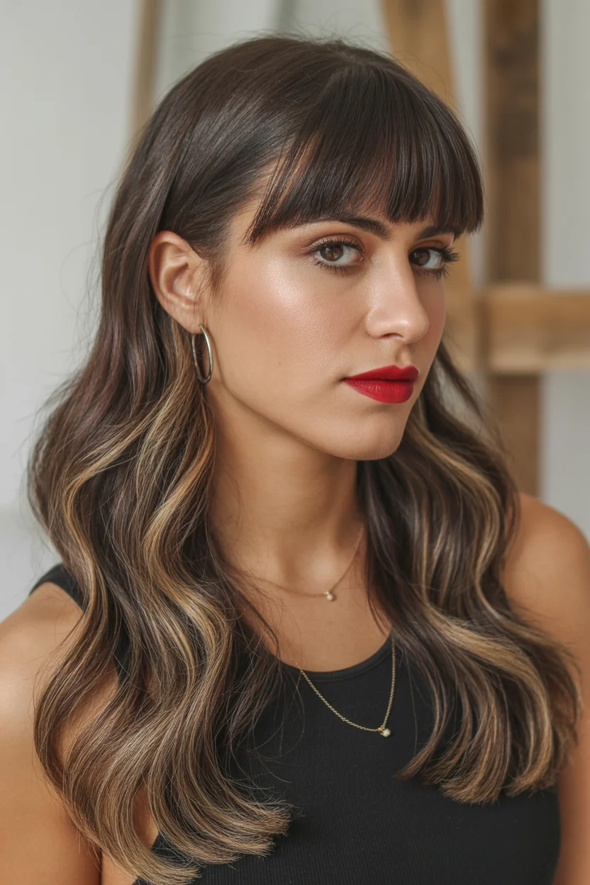 low maintenance summer hair color for brunettes 2026 Subtle Brunette Ribbons with Soft Fringe Detail
