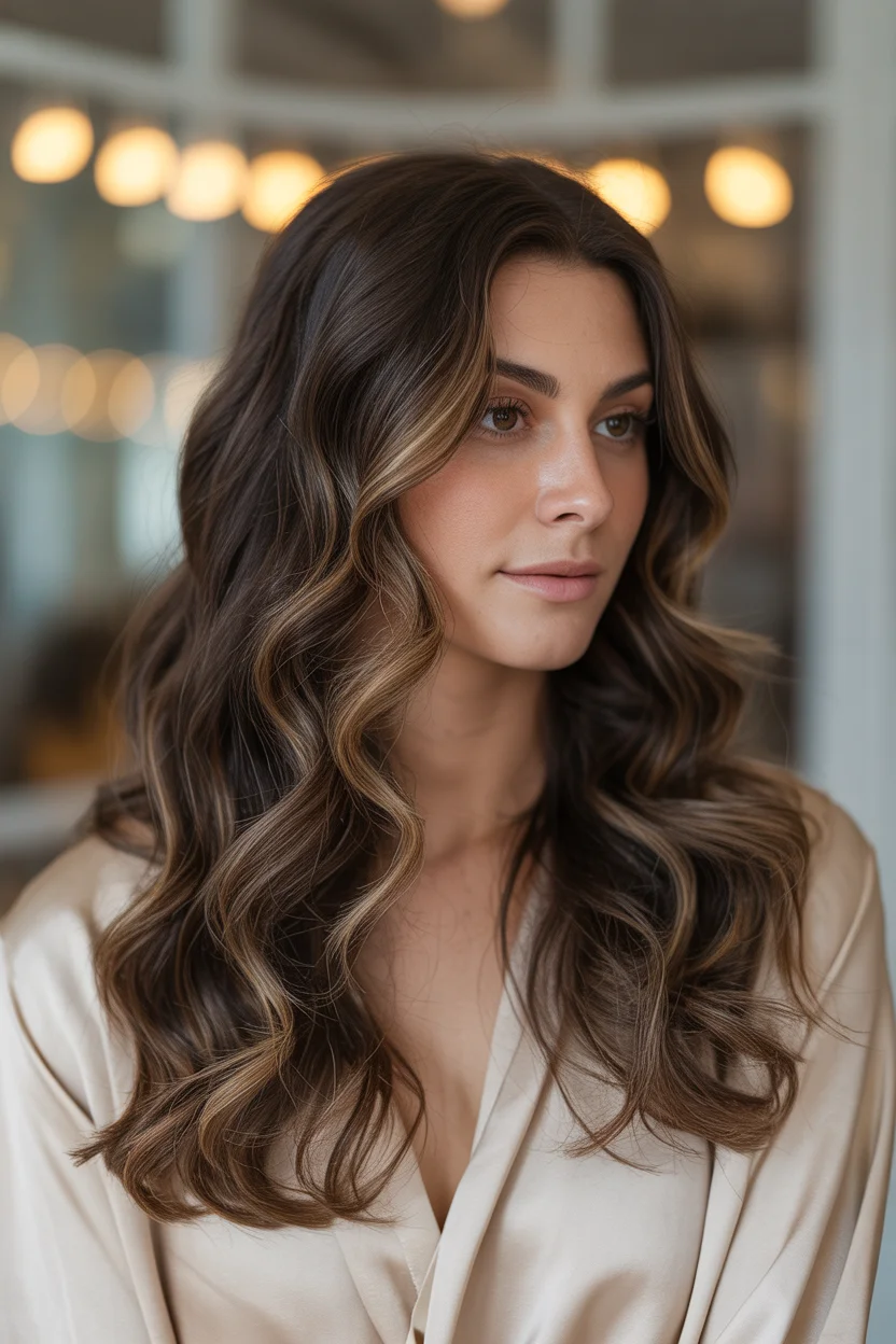 low maintenance summer hair color for brunettes 2026 Soft Espresso Layers with Face Framing Glow