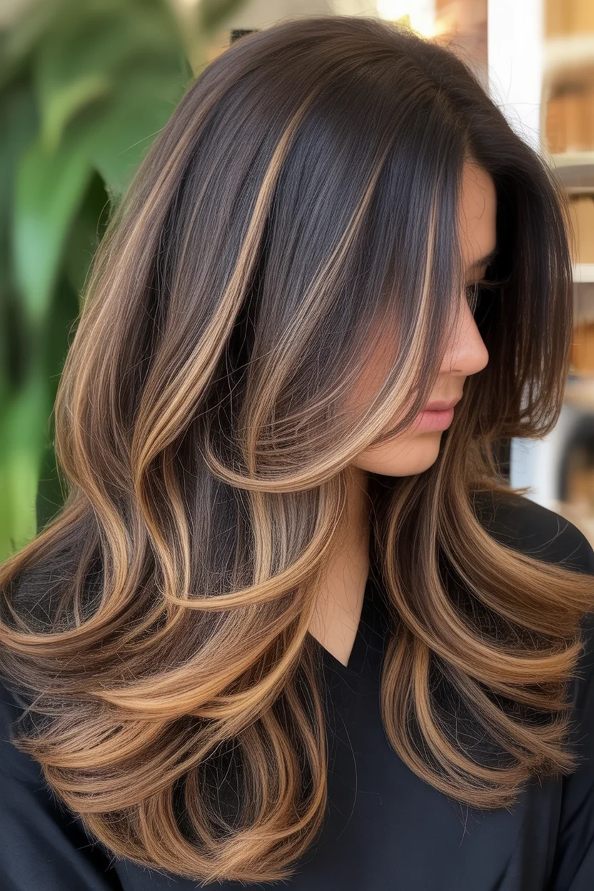 low maintenance summer hair color for brunettes 2026 Caramel Contour Layers That Feel Effortlessly Polished