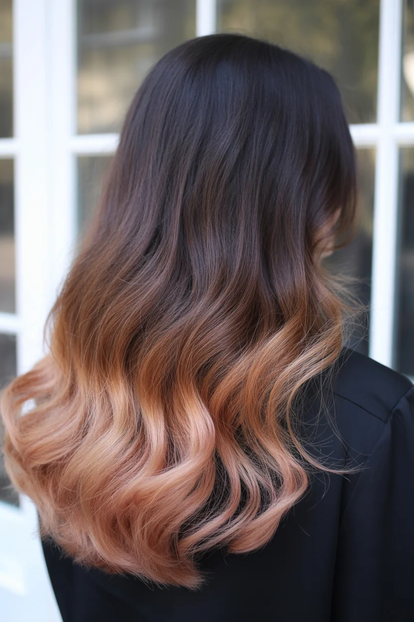 low maintenance summer hair color for brunettes 2026 Sunset-Touched Brunette with Barely There Rose Ends