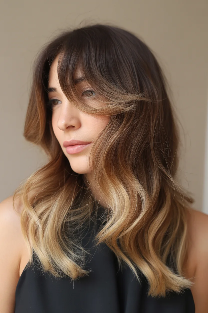 low maintenance summer hair color for brunettes 2026 Soft Butter Blonde Fade with Airy Face-Framing Layers