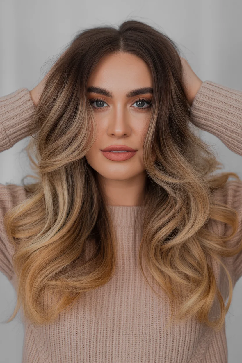 low maintenance summer hair color for brunettes 2026 Golden Hour Brunette with Seamless Volume Waves