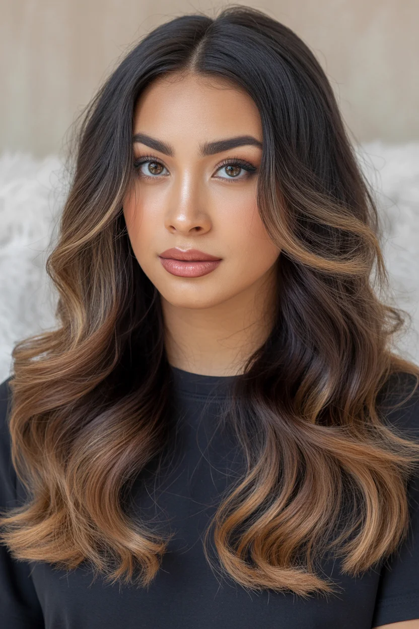 low maintenance summer hair color for brunettes 2026 Deep Espresso with Soft Caramel Contour Highlights