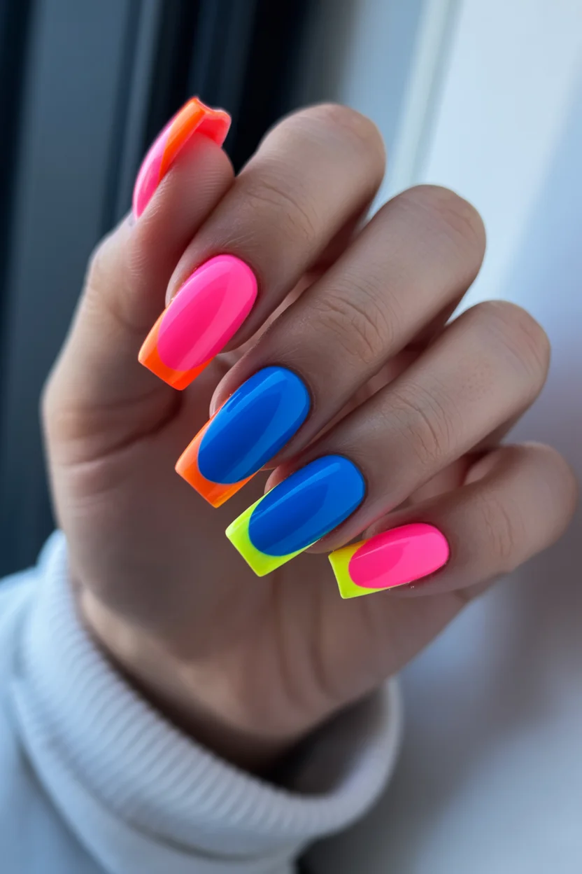 neon summer nails 2026 Electric Color Blocking That Feels Straight Out of Miami