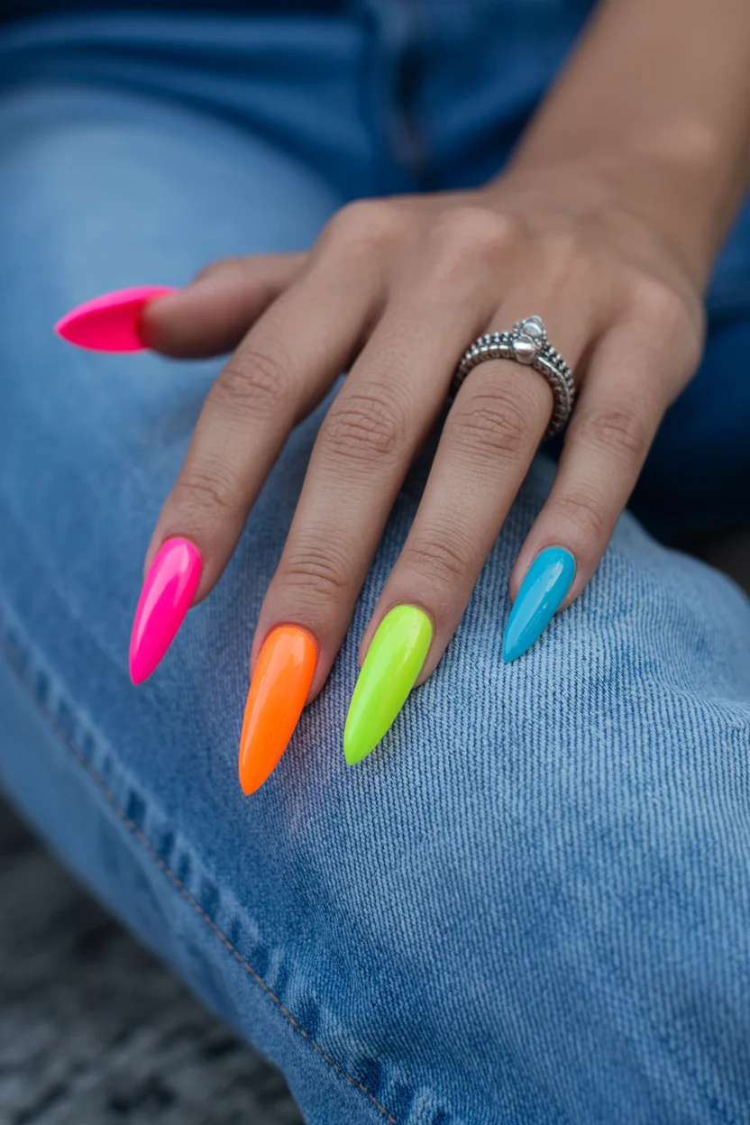 neon summer nails 2026 Hot Pink and Citrus Neon Nails That Instantly Boost the Mood