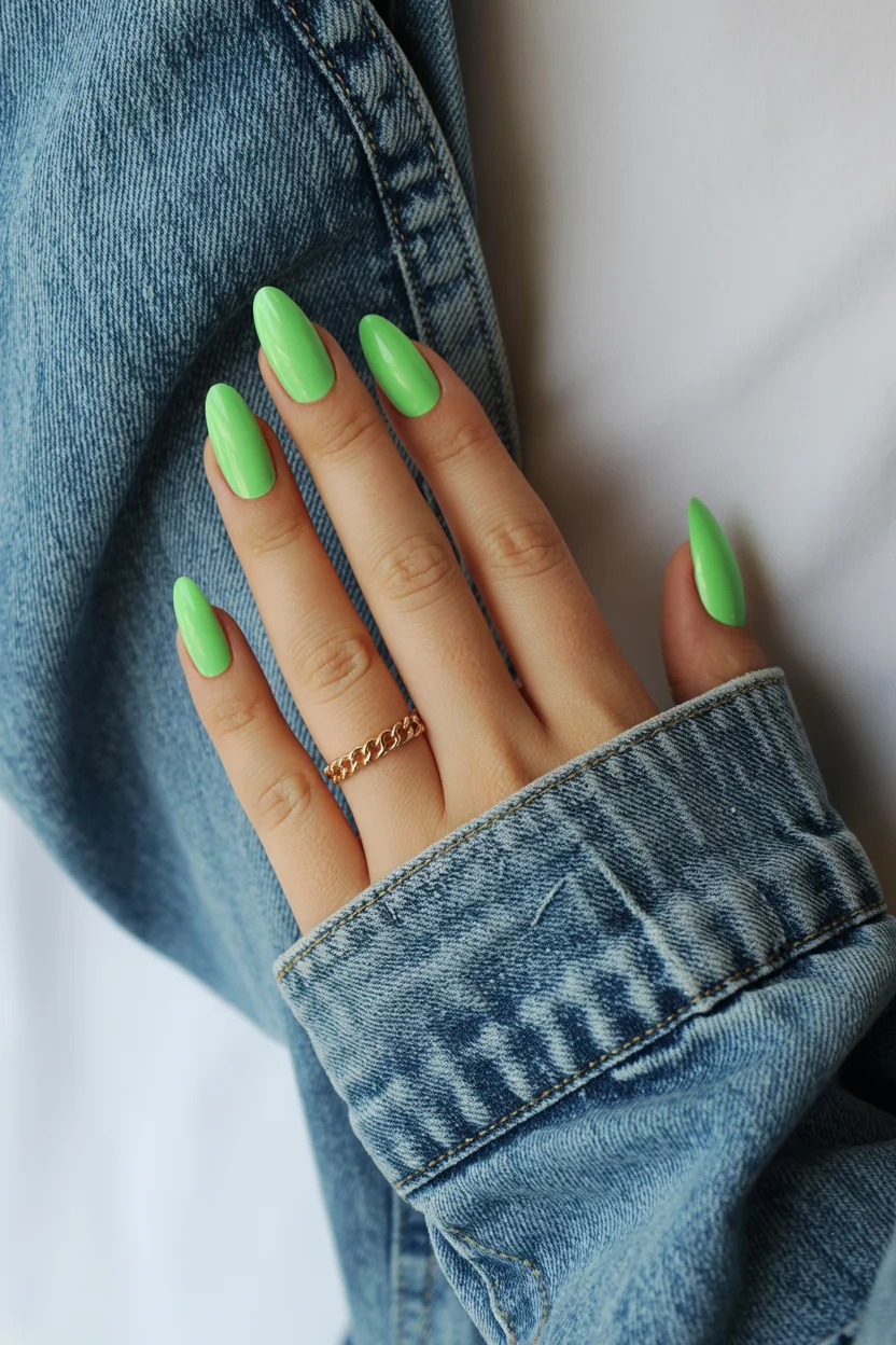 neon summer nails 2026 Glossy Lime Green Nails That Quietly Steal Attention