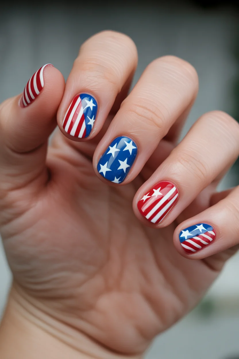 patriotic nails 2026 Classic Americana Stripes With a Modern Gloss Finish