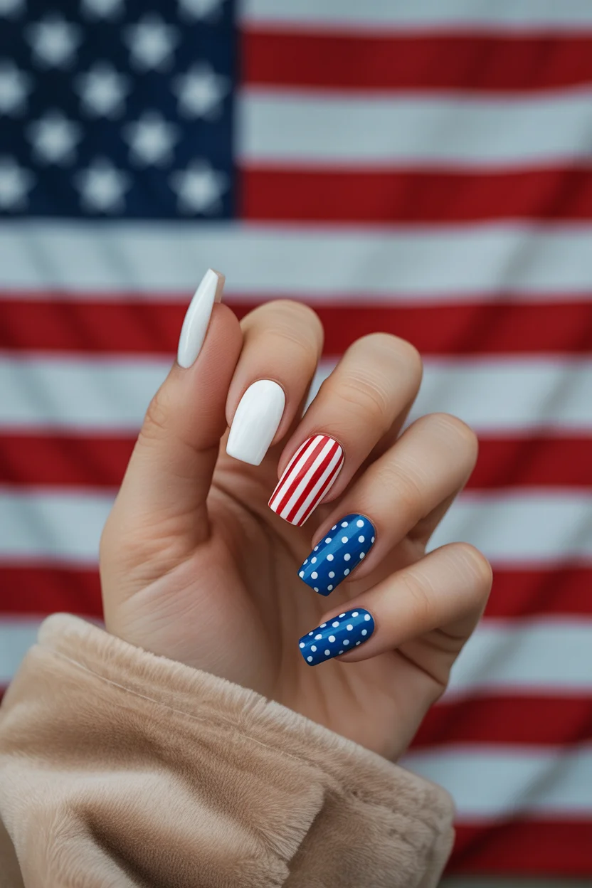 patriotic nails 2026 Polka Dot and Candy Stripe Nails With Vintage Summer Energy