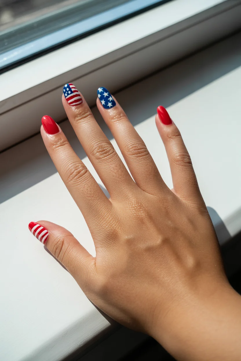 patriotic nails 2026 Classic Flag Inspired Accent Nails With Timeless Summer Style