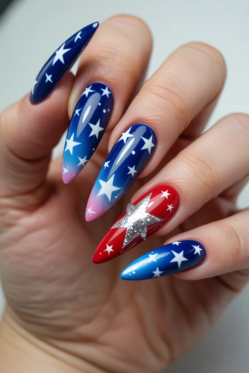 patriotic nails 2026 Celestial Star Nails With a Soft Gradient Twist