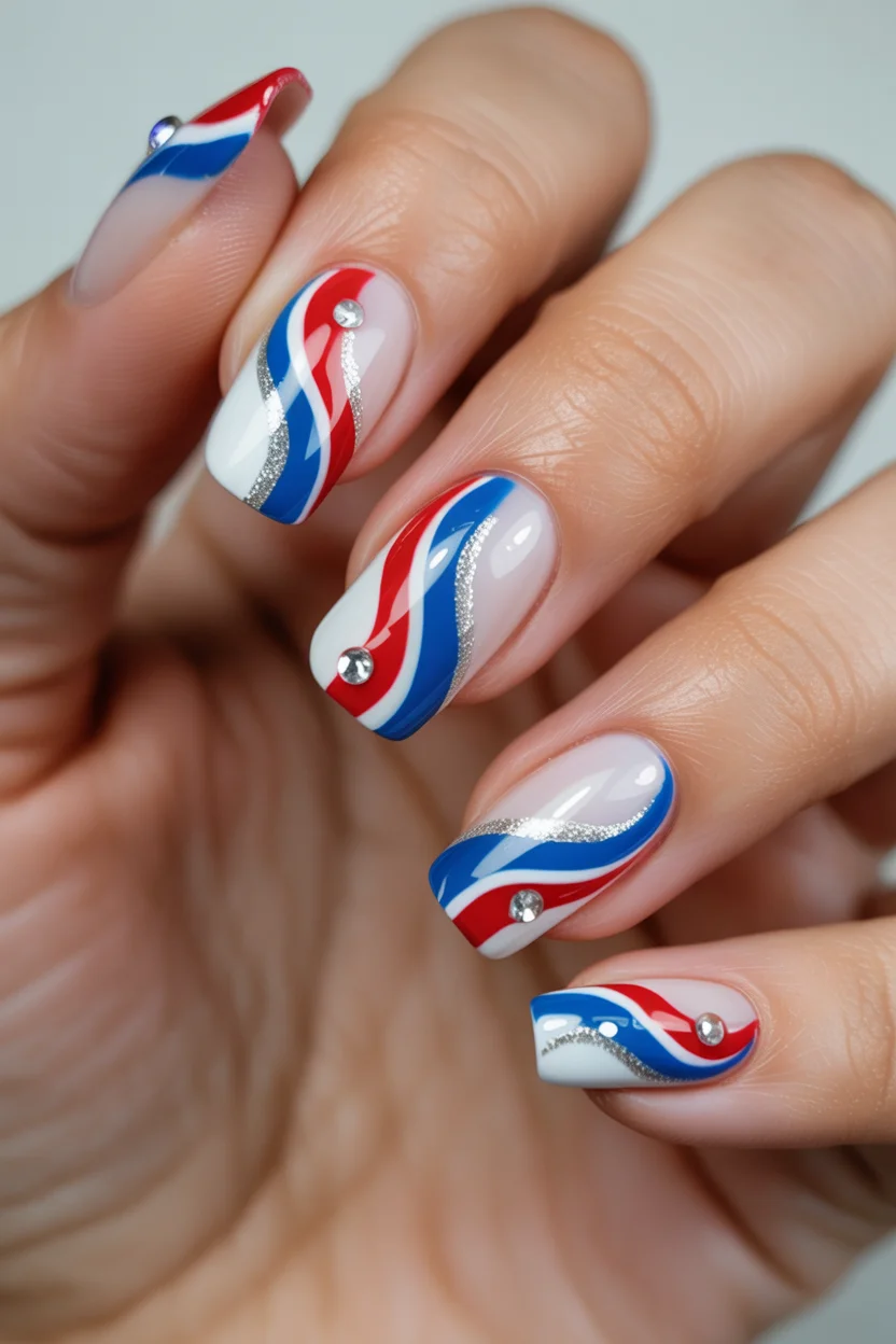 patriotic nails 2026 Ribbon Inspired Waves That Feel Surprisingly Elegant