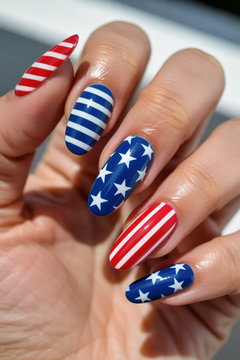 patriotic nails 2026 Playful Americana Stripes That Feel Straight Out of Summer Weekend Plans