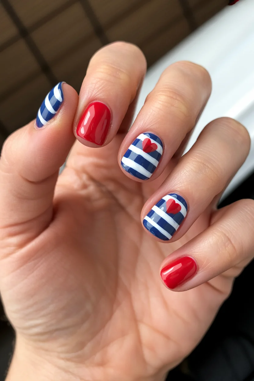 patriotic nails 2026 Sweet Nautical Hearts for a Softer Patriotic Look