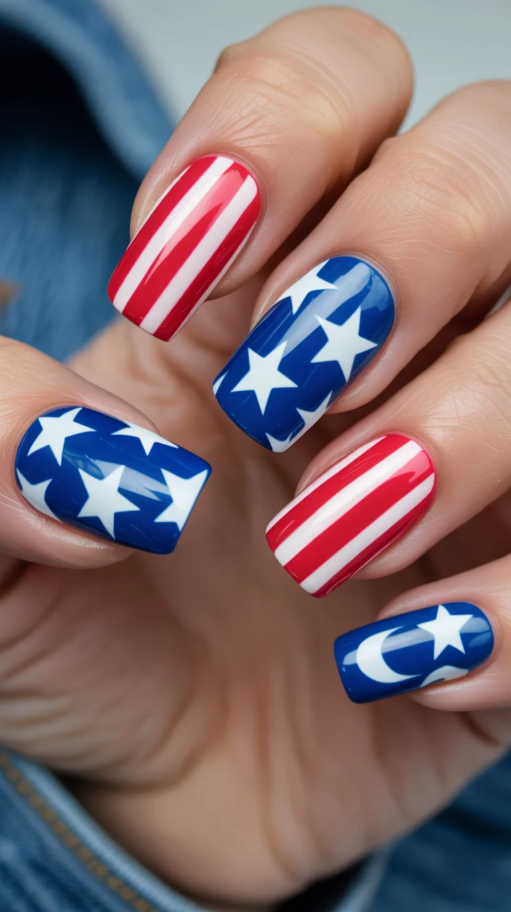 patriotic nails 2026 Graphic Star And Stripe Nails With Retro Americana Vibes