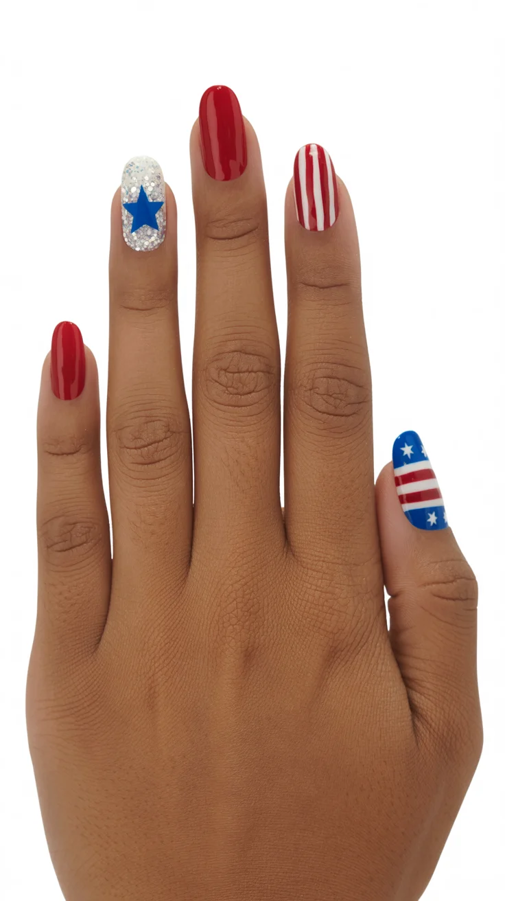 patriotic nails 2026 Minimal Glitter Accent Nails With Modern Flag Details