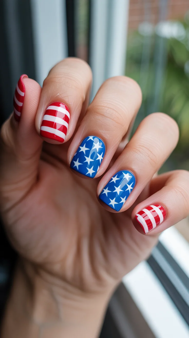 patriotic nails 2026 Short Patriotic Nails With Playful Star Pattern