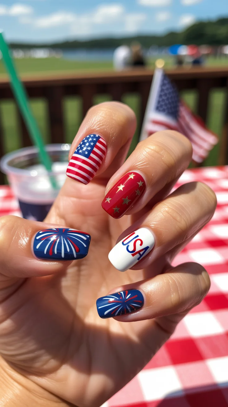 patriotic nails 2026 Firework-Inspired Nails For Long Summer Weekends