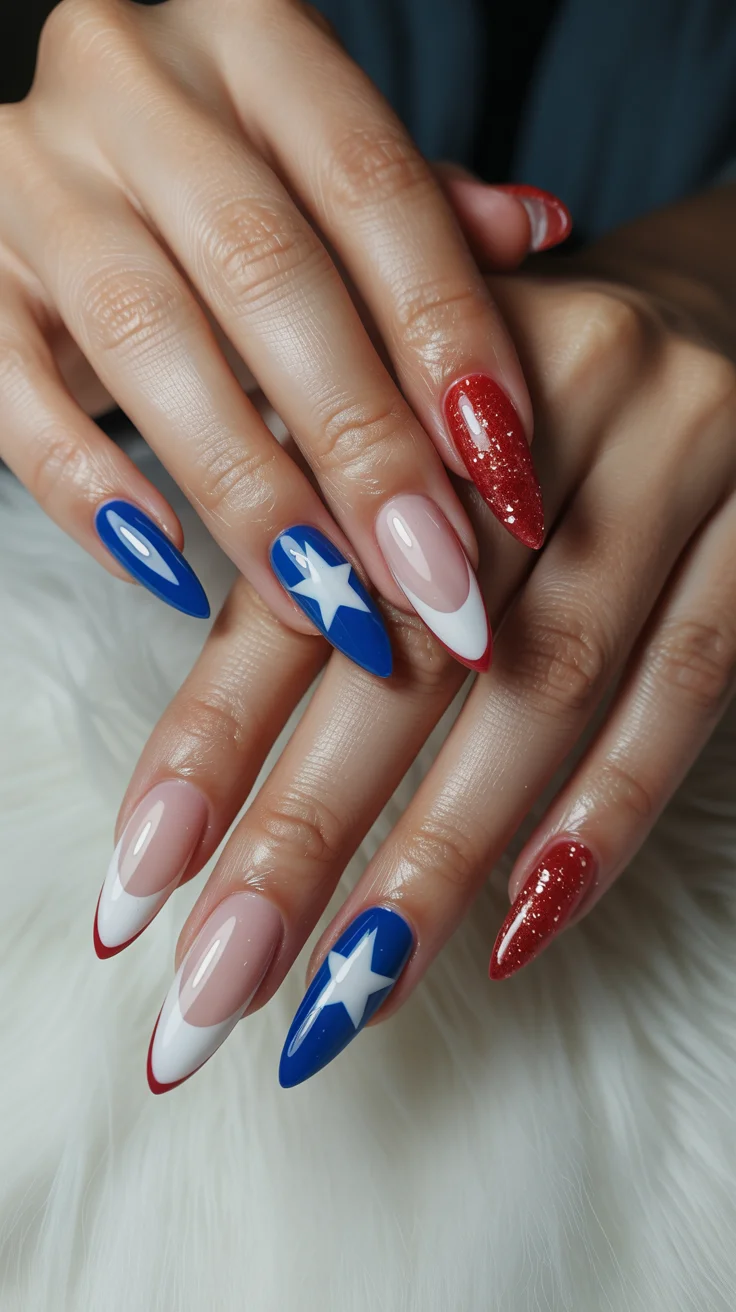 patriotic nails 2026 Elegant French Tip Patriotic Nails With Glitter Accents
